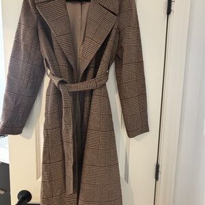 Banana Republic Plaid Long Belted Trench Coat in Brown and Cream